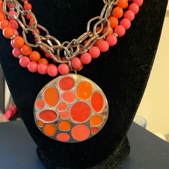 Jewelry - Coral & Orange Beaded Pendant Necklace